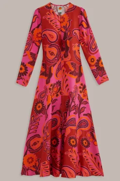 FARM Rio PINK BOLD FLORAL LONG SLEEVE MAXI DRESS