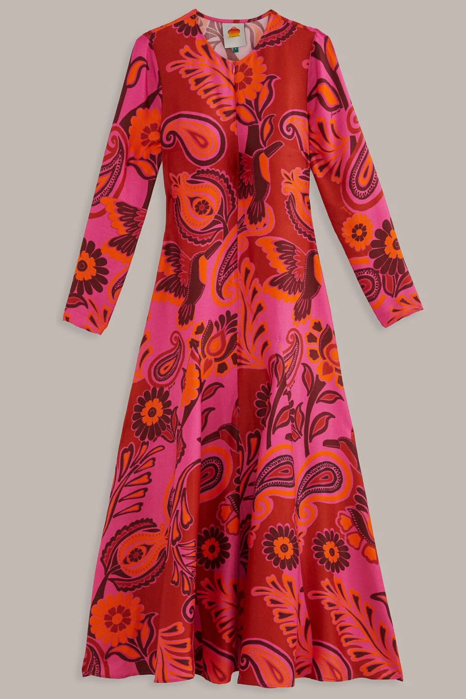 FARM Rio PINK BOLD FLORAL LONG SLEEVE MAXI DRESS