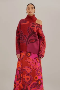 FARM Rio  PINK BOLD FLORAL SATIN MAXI SKIRT