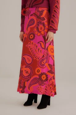 FARM Rio  PINK BOLD FLORAL SATIN MAXI SKIRT