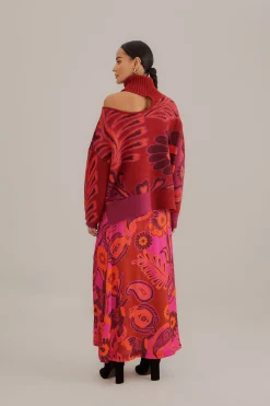 FARM Rio  PINK BOLD FLORAL SATIN MAXI SKIRT
