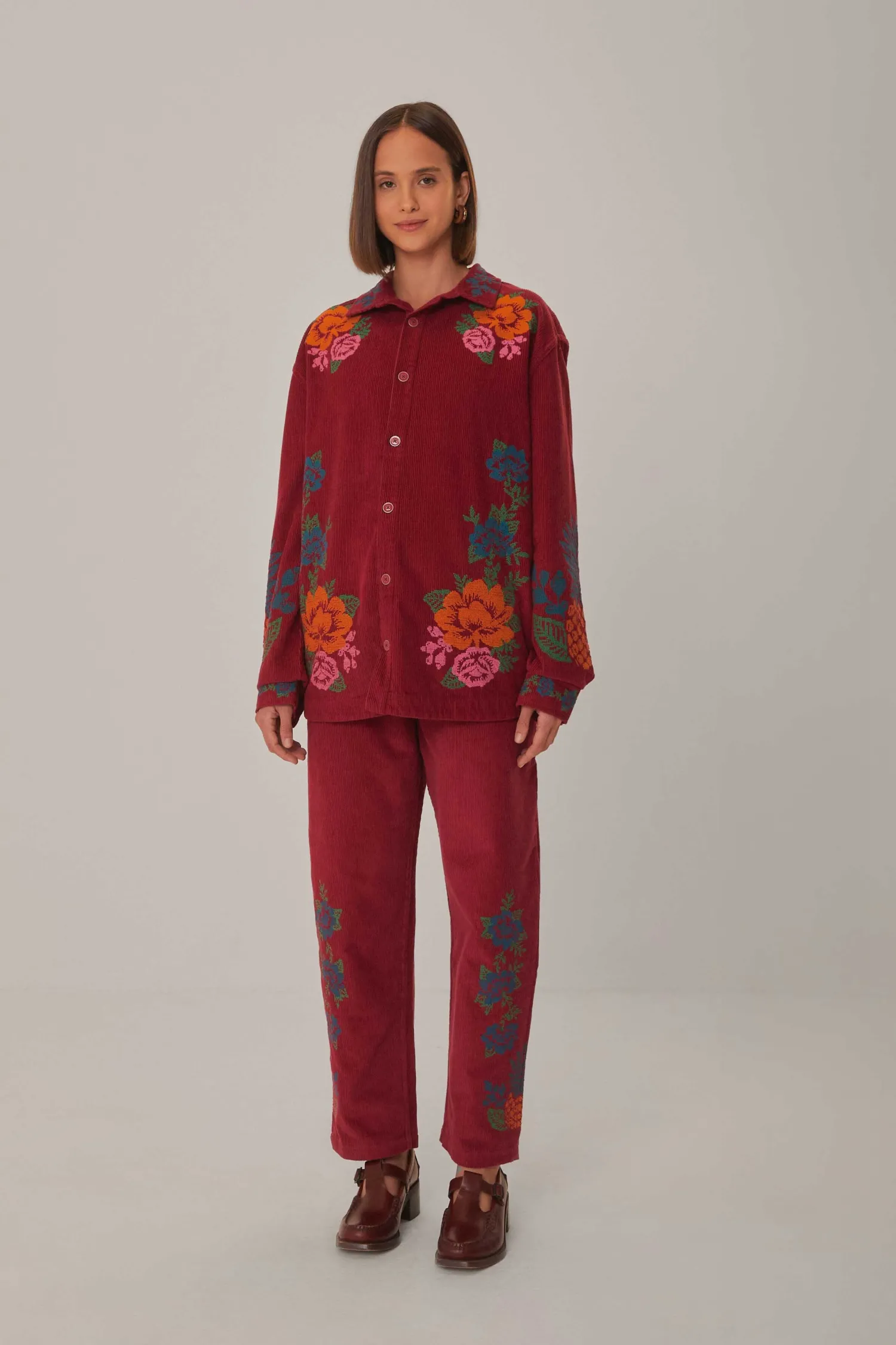 FARM Rio PINK CORDUROY EMBROIDERED PANTS
