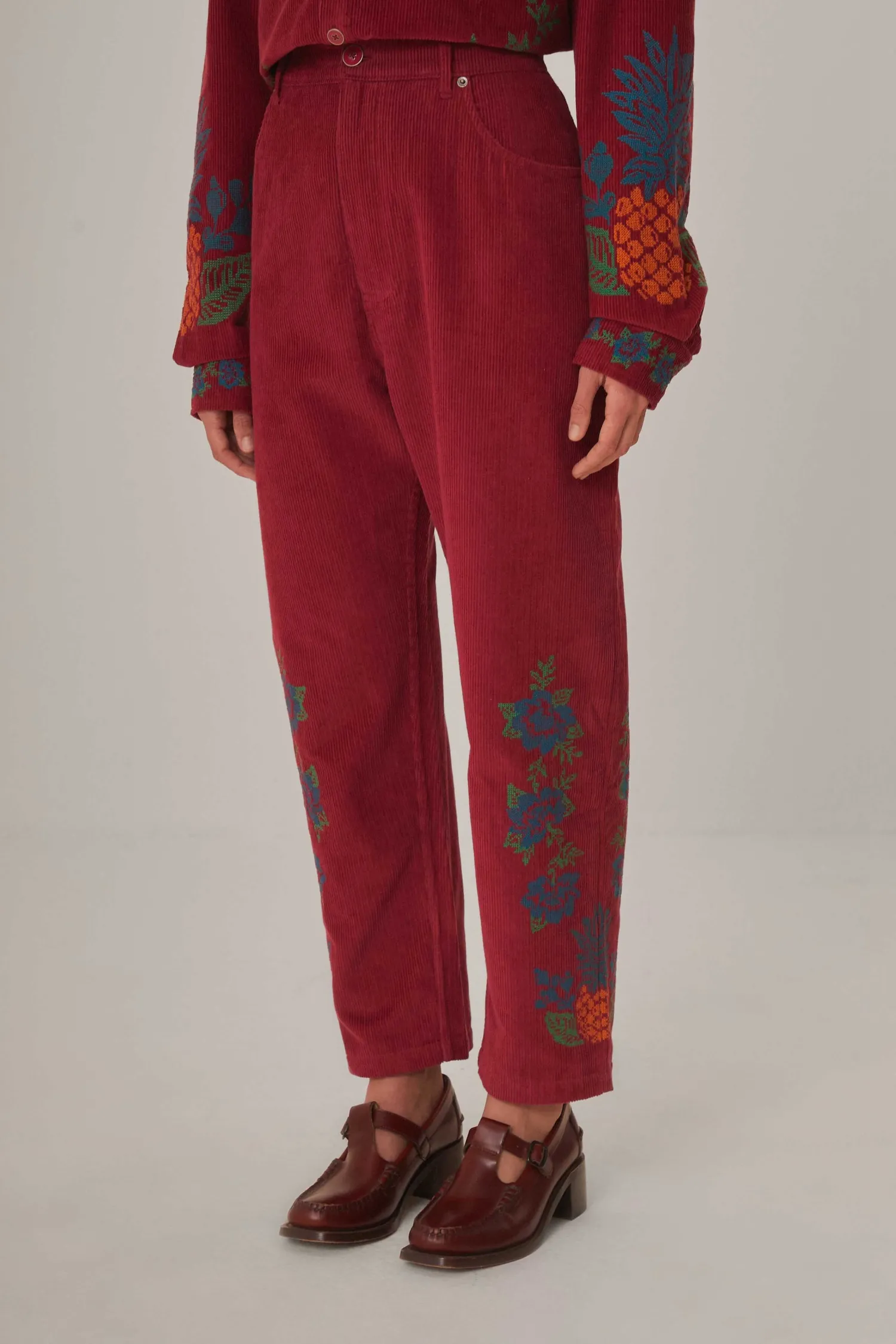 FARM Rio PINK CORDUROY EMBROIDERED PANTS