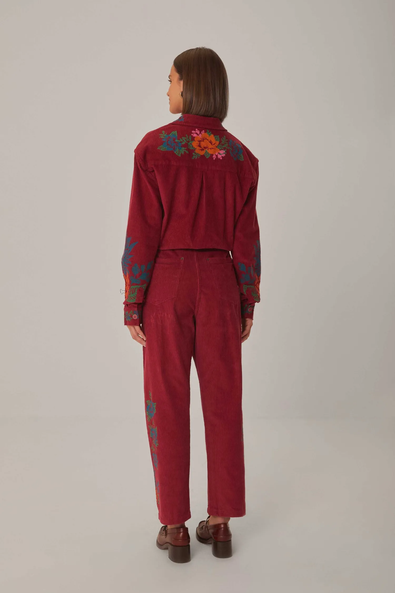 FARM Rio PINK CORDUROY EMBROIDERED PANTS
