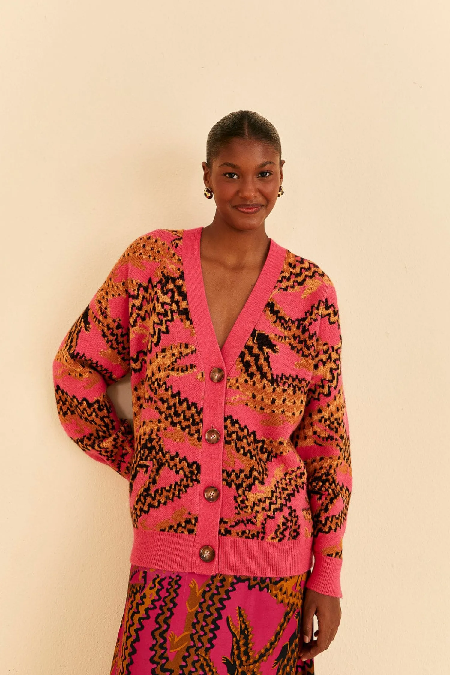 FARM Rio PINK CROCO KNIT CARDIGAN