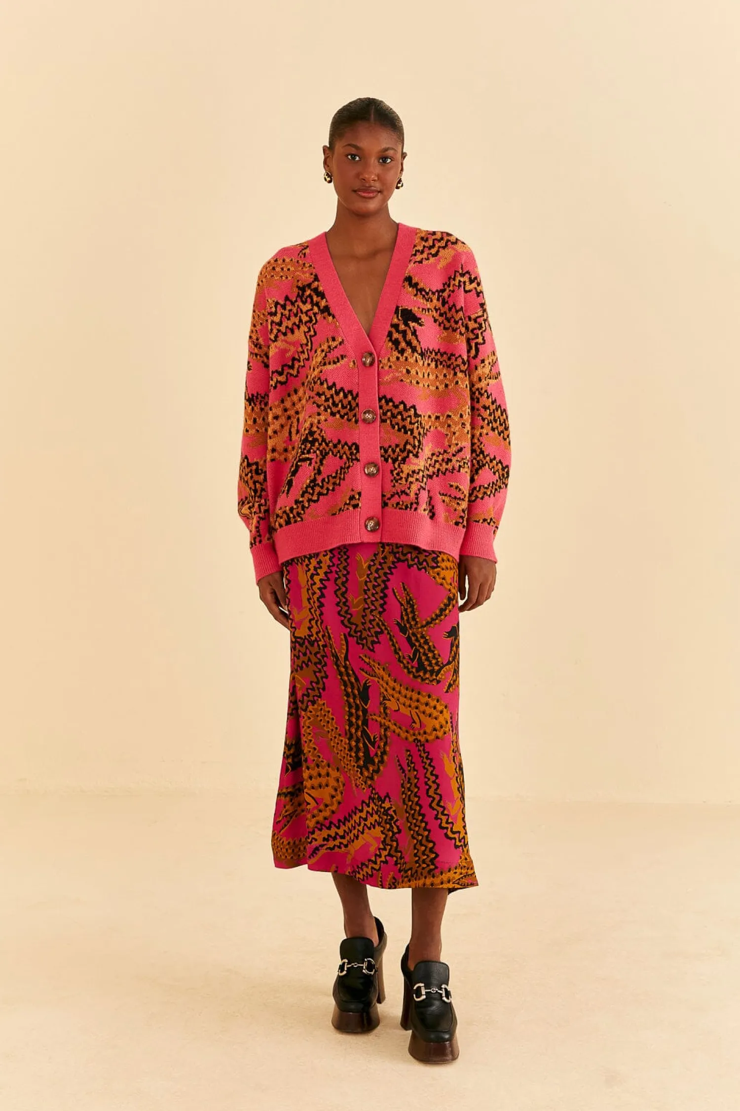 FARM Rio PINK CROCO KNIT CARDIGAN