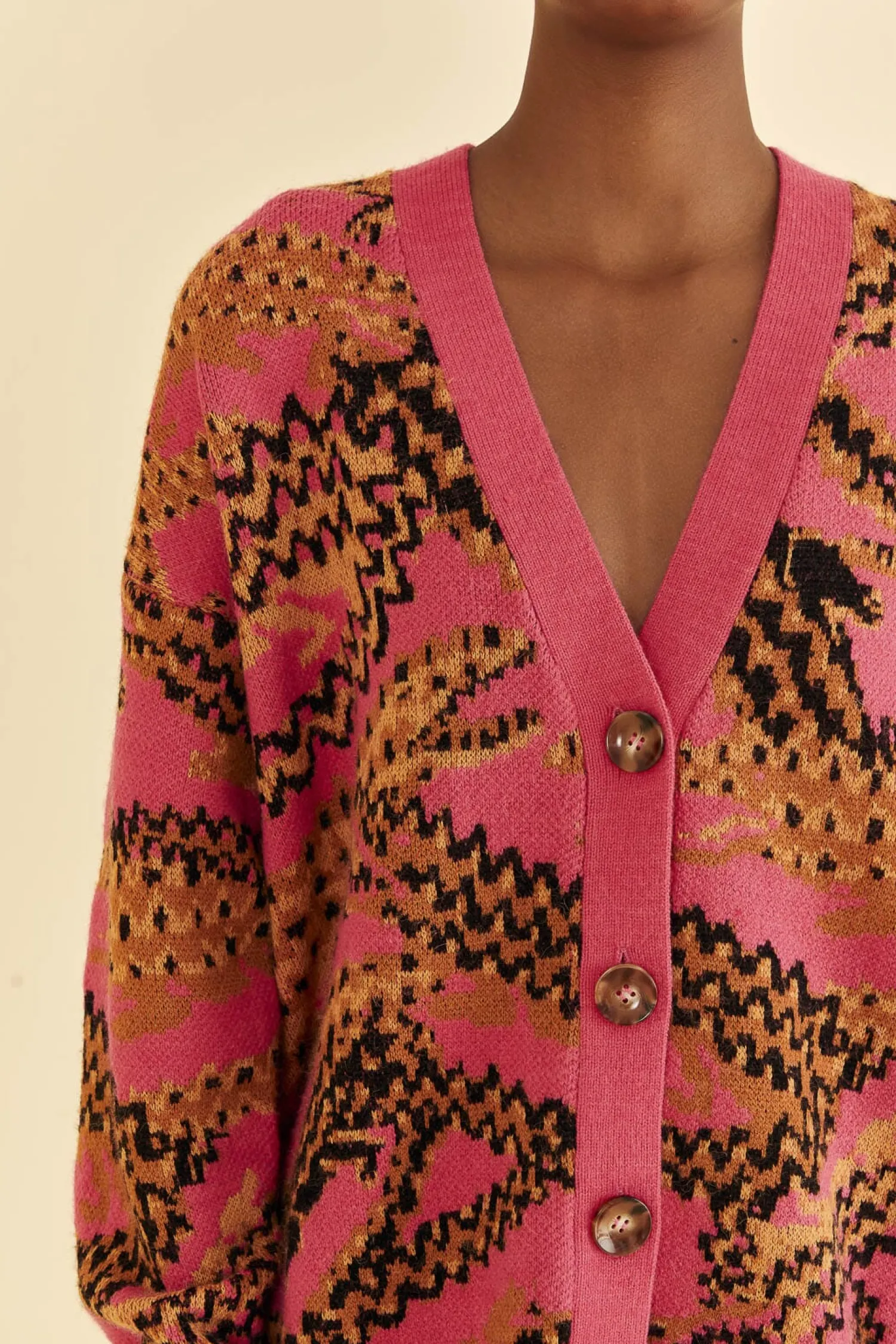 FARM Rio PINK CROCO KNIT CARDIGAN