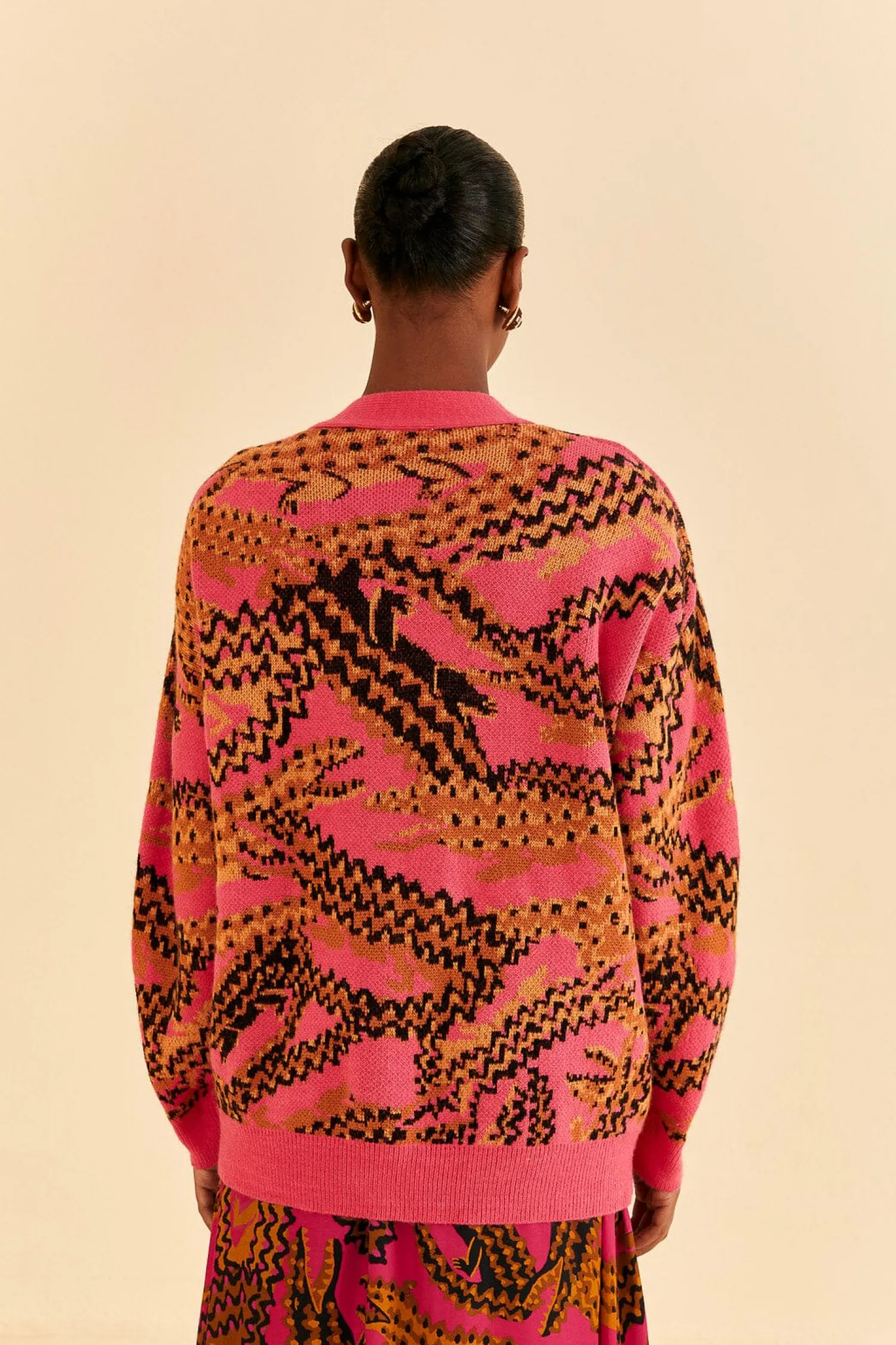 FARM Rio PINK CROCO KNIT CARDIGAN