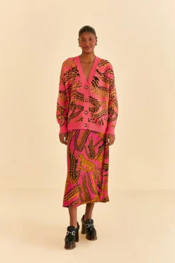 FARM Rio  PINK CROCO MIDI SKIRT