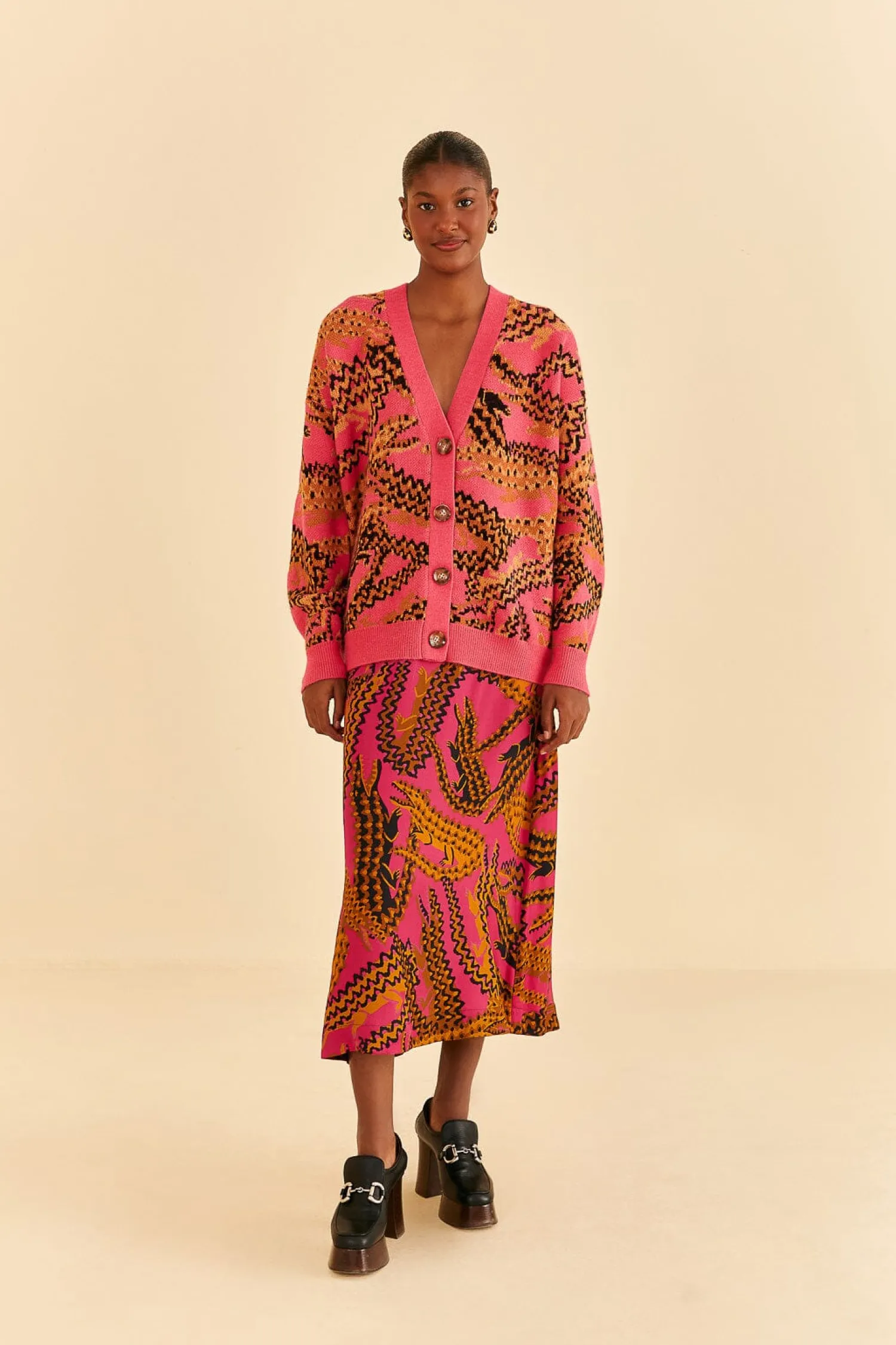 FARM Rio PINK CROCO MIDI SKIRT
