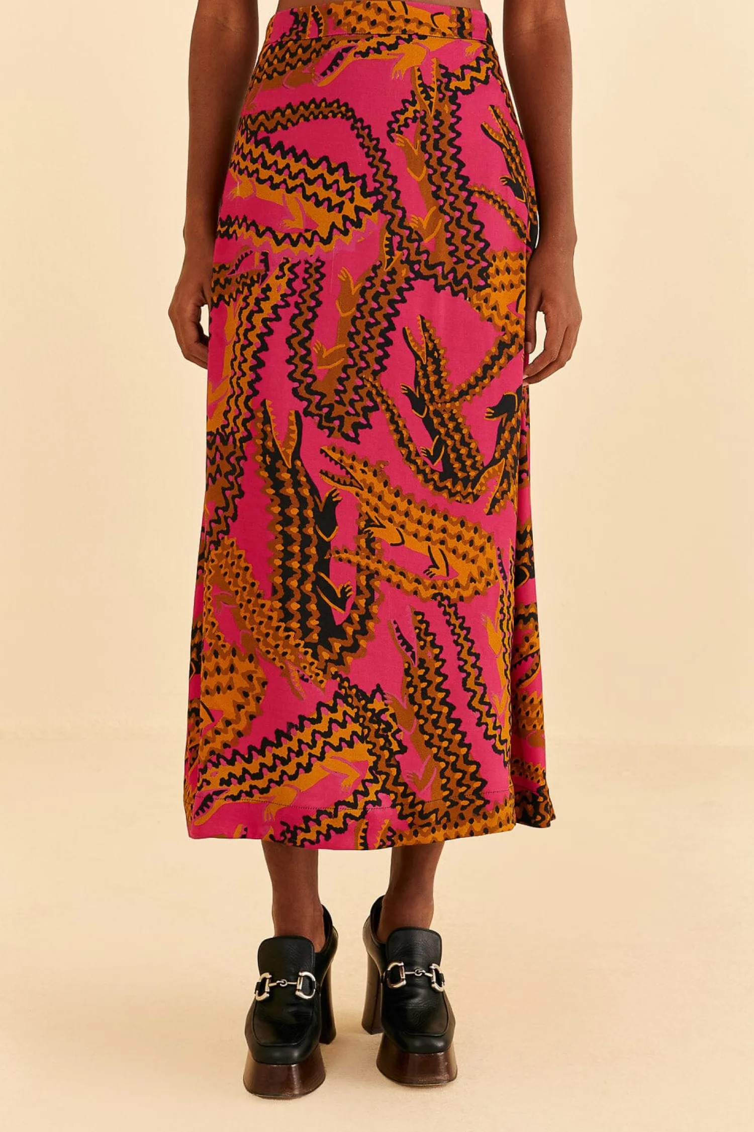FARM Rio PINK CROCO MIDI SKIRT