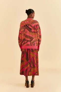 FARM Rio PINK CROCO MIDI SKIRT