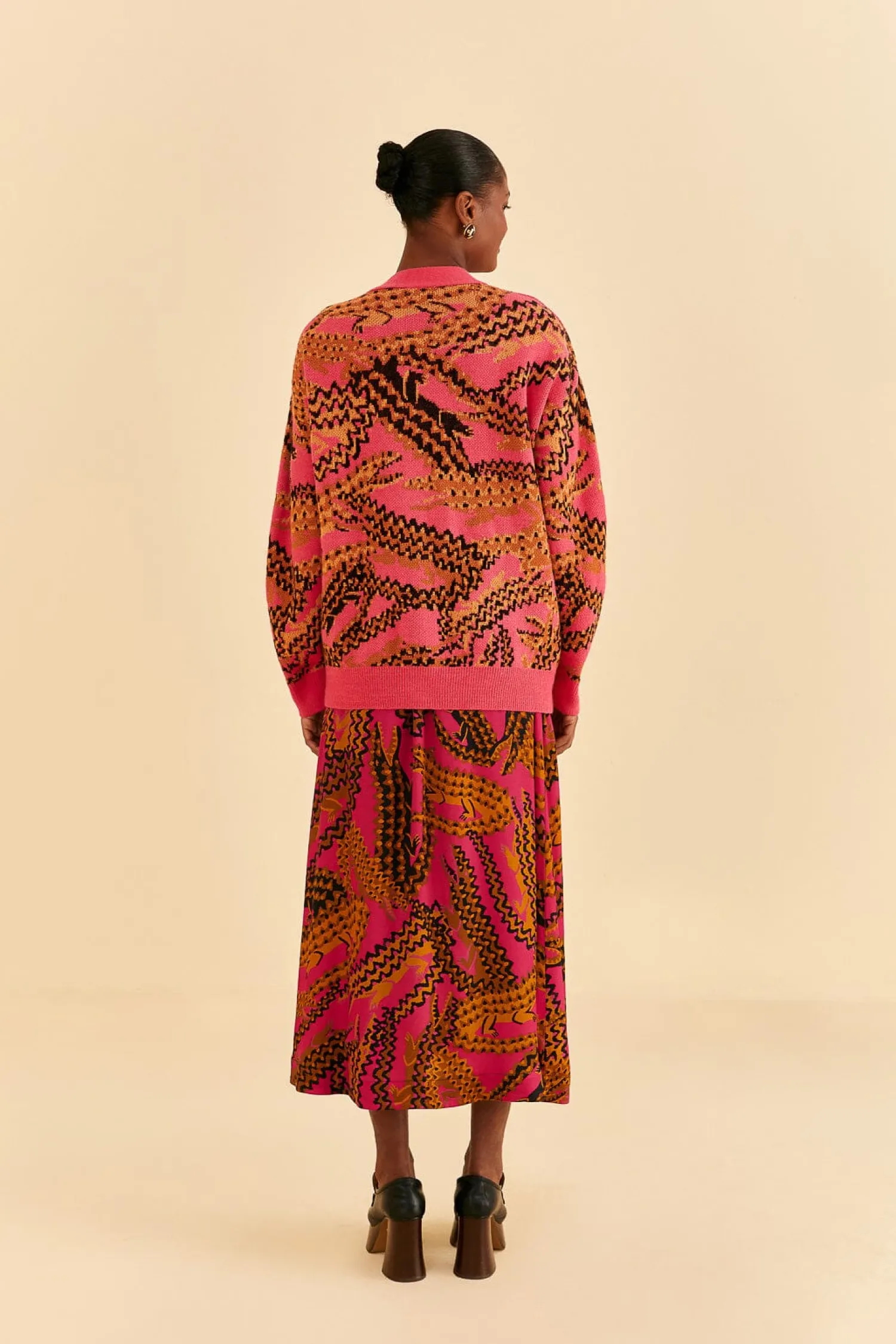 FARM Rio PINK CROCO MIDI SKIRT