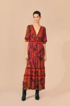 FARM Rio PINK CROCO SHORT SLEEVE MAXI DRESS