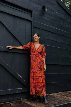 FARM Rio  PINK CROCO SHORT SLEEVE MAXI DRESS