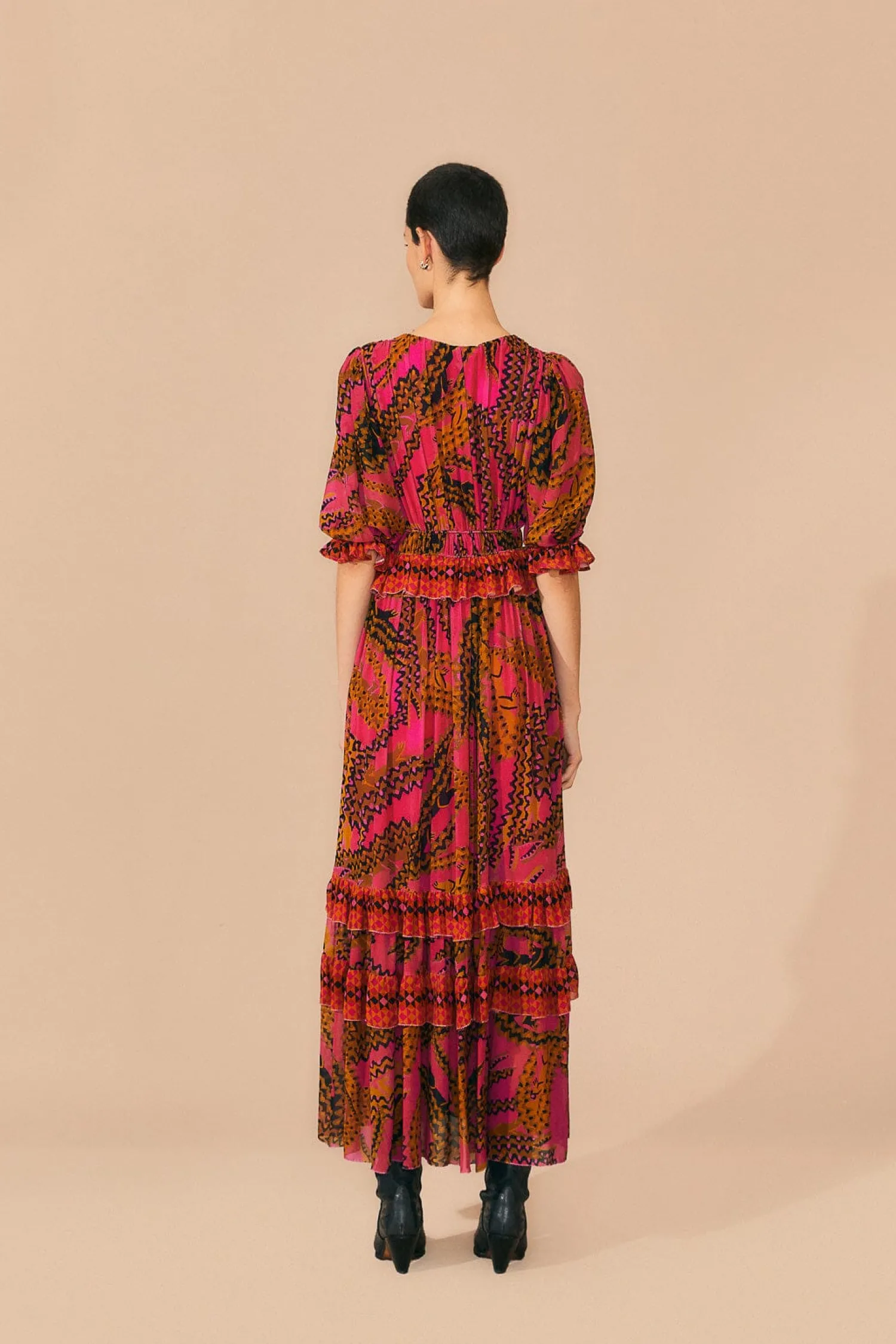 FARM Rio PINK CROCO SHORT SLEEVE MAXI DRESS