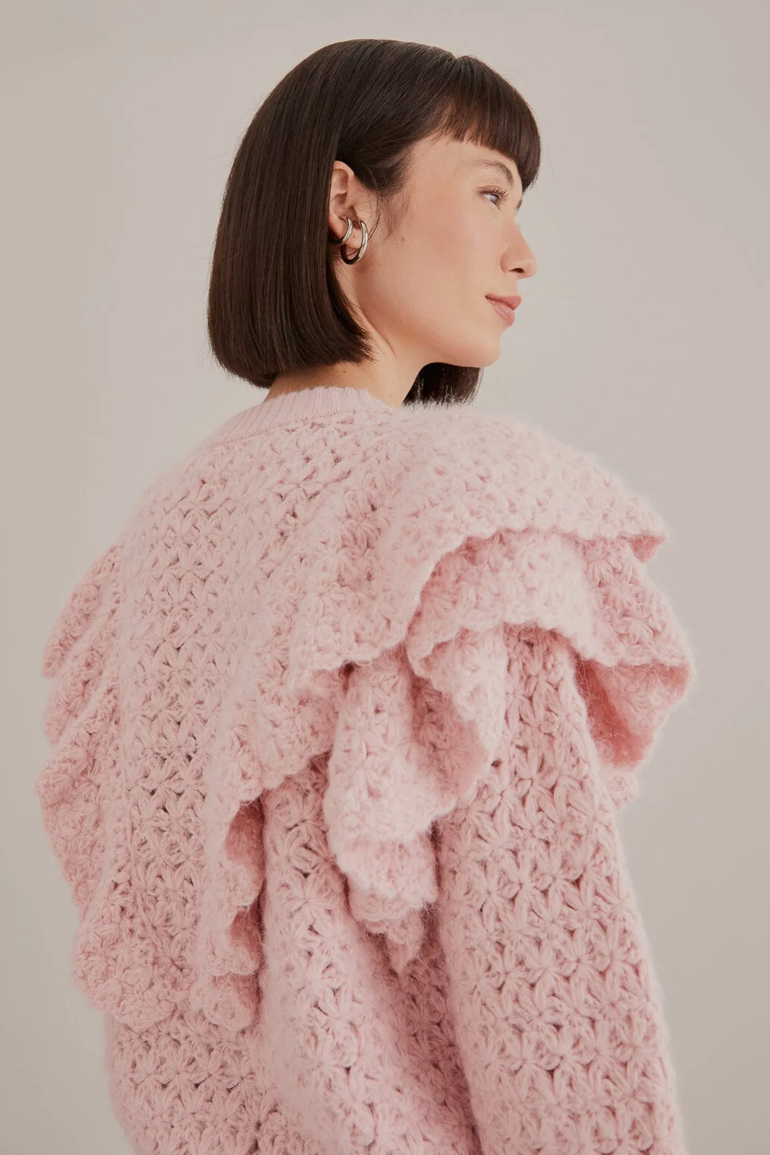 FARM Rio PINK FLOWER TEXTURE KNIT CARDIGAN