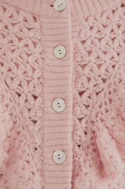 FARM Rio PINK FLOWER TEXTURE KNIT CARDIGAN