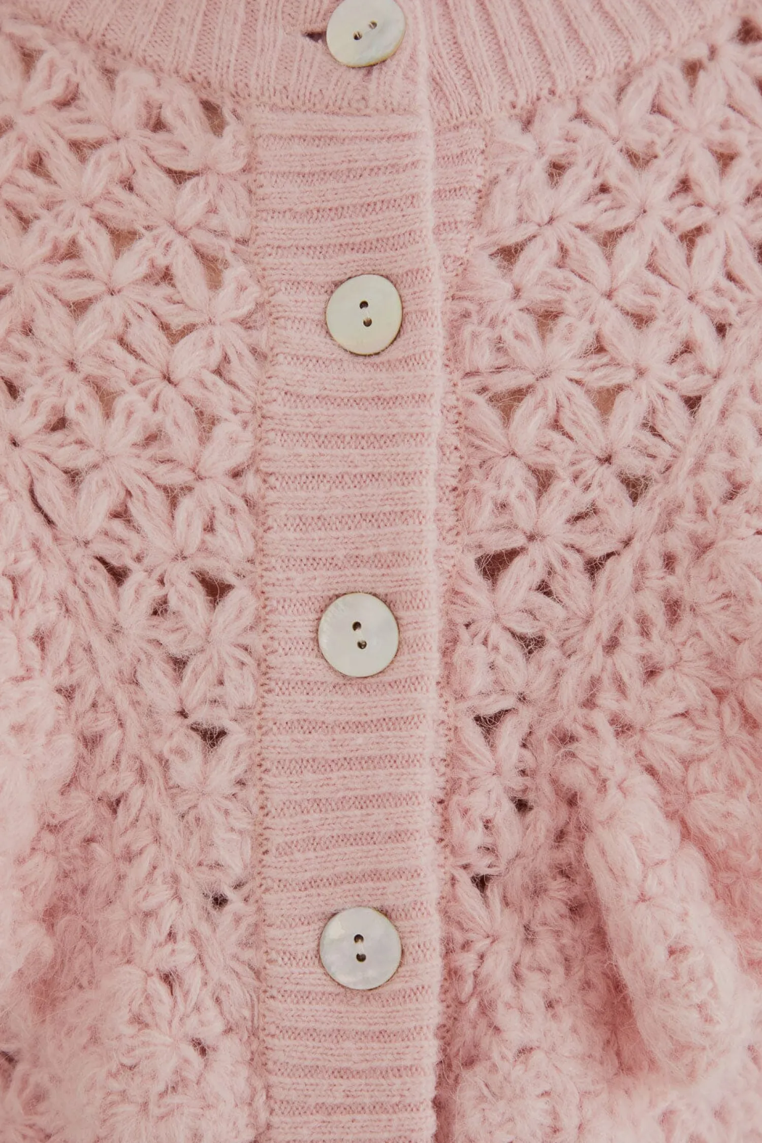 FARM Rio PINK FLOWER TEXTURE KNIT CARDIGAN