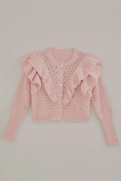 FARM Rio PINK FLOWER TEXTURE KNIT CARDIGAN