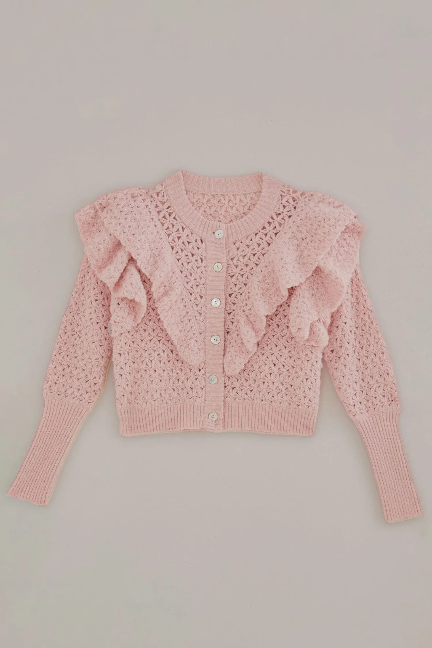 FARM Rio PINK FLOWER TEXTURE KNIT CARDIGAN