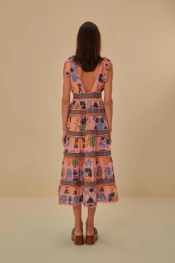 FARM Rio PINK SEASHELL TAPESTRY MIDI DRESS