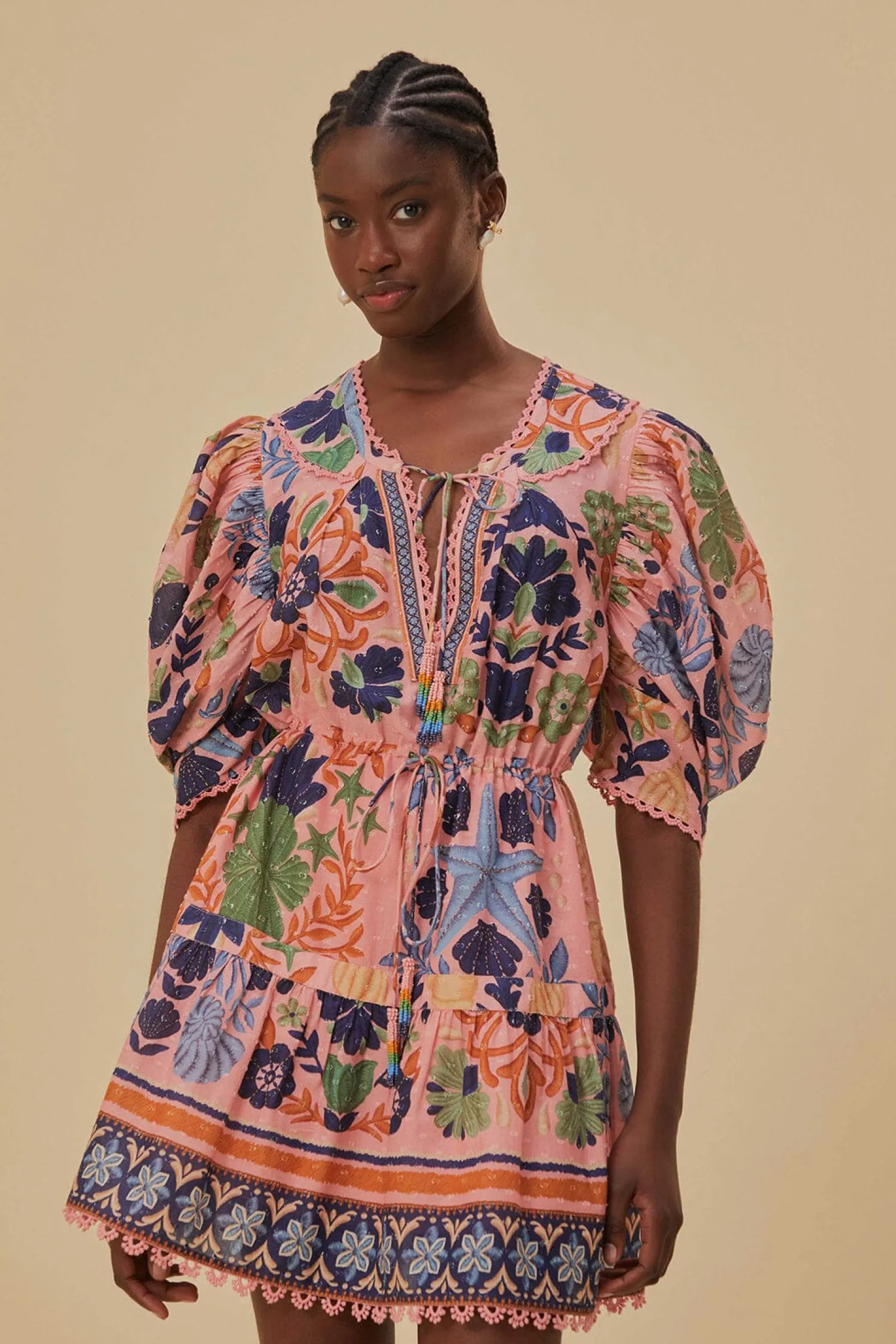 FARM Rio PINK SEASHELL TAPESTRY MINI DRESS