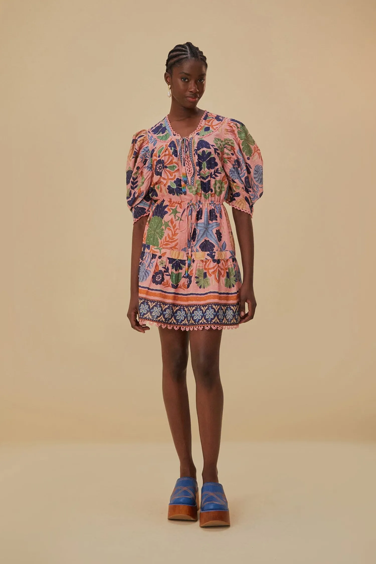 FARM Rio PINK SEASHELL TAPESTRY MINI DRESS