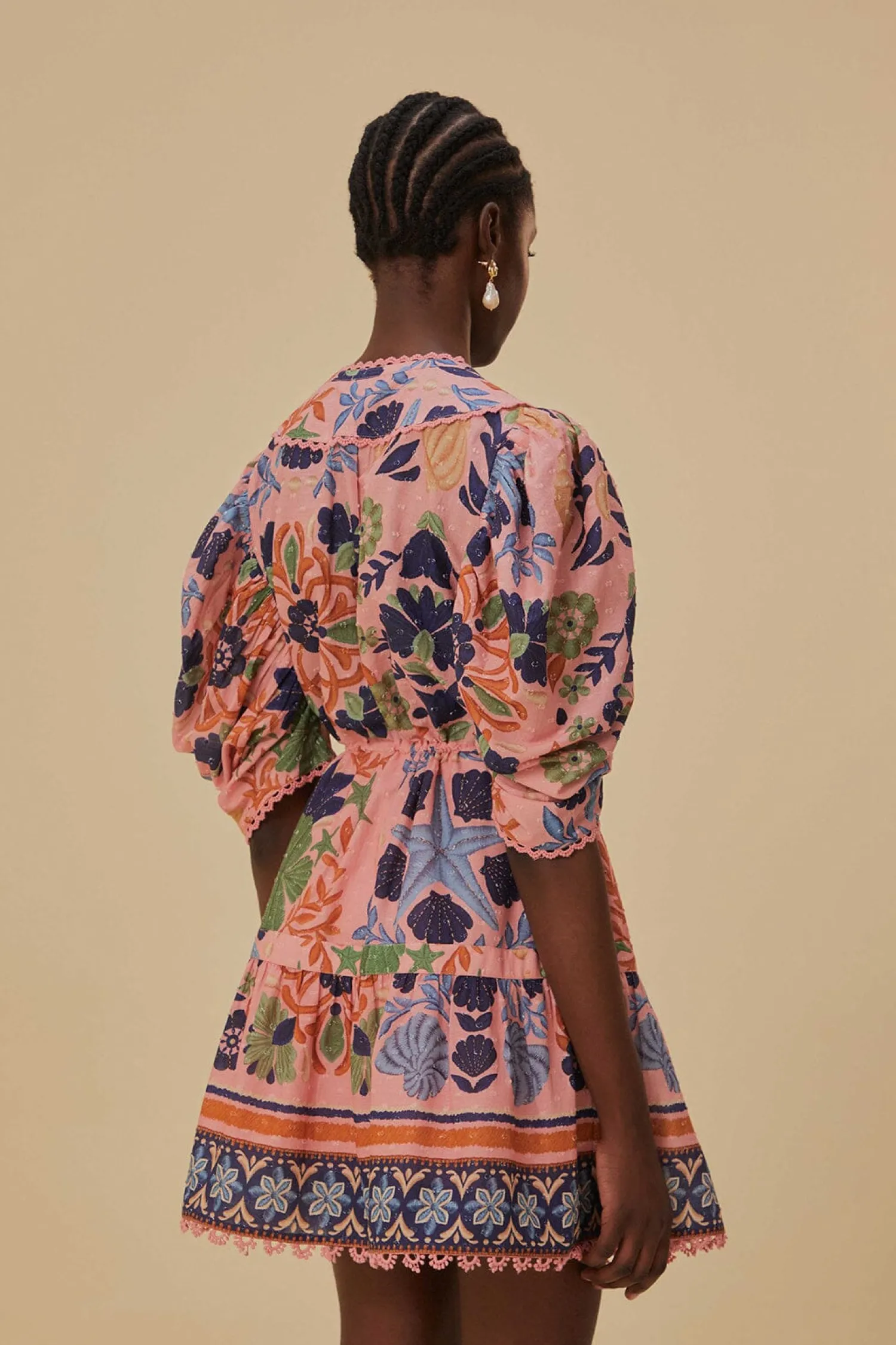 FARM Rio PINK SEASHELL TAPESTRY MINI DRESS