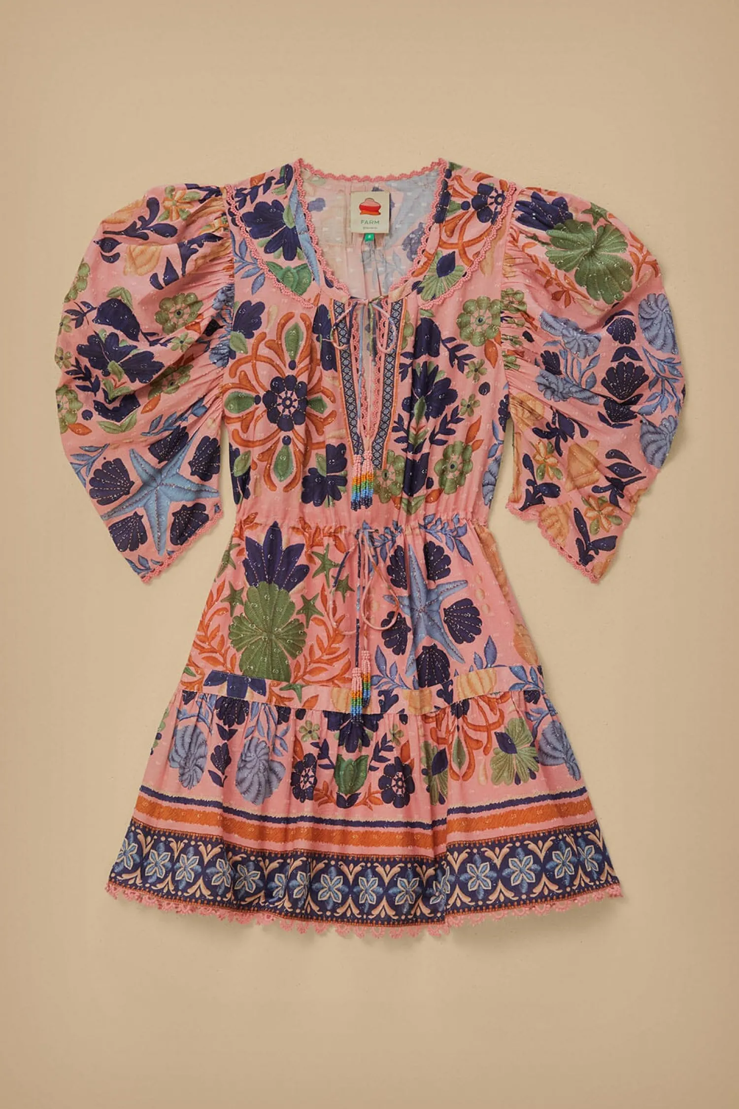 FARM Rio PINK SEASHELL TAPESTRY MINI DRESS