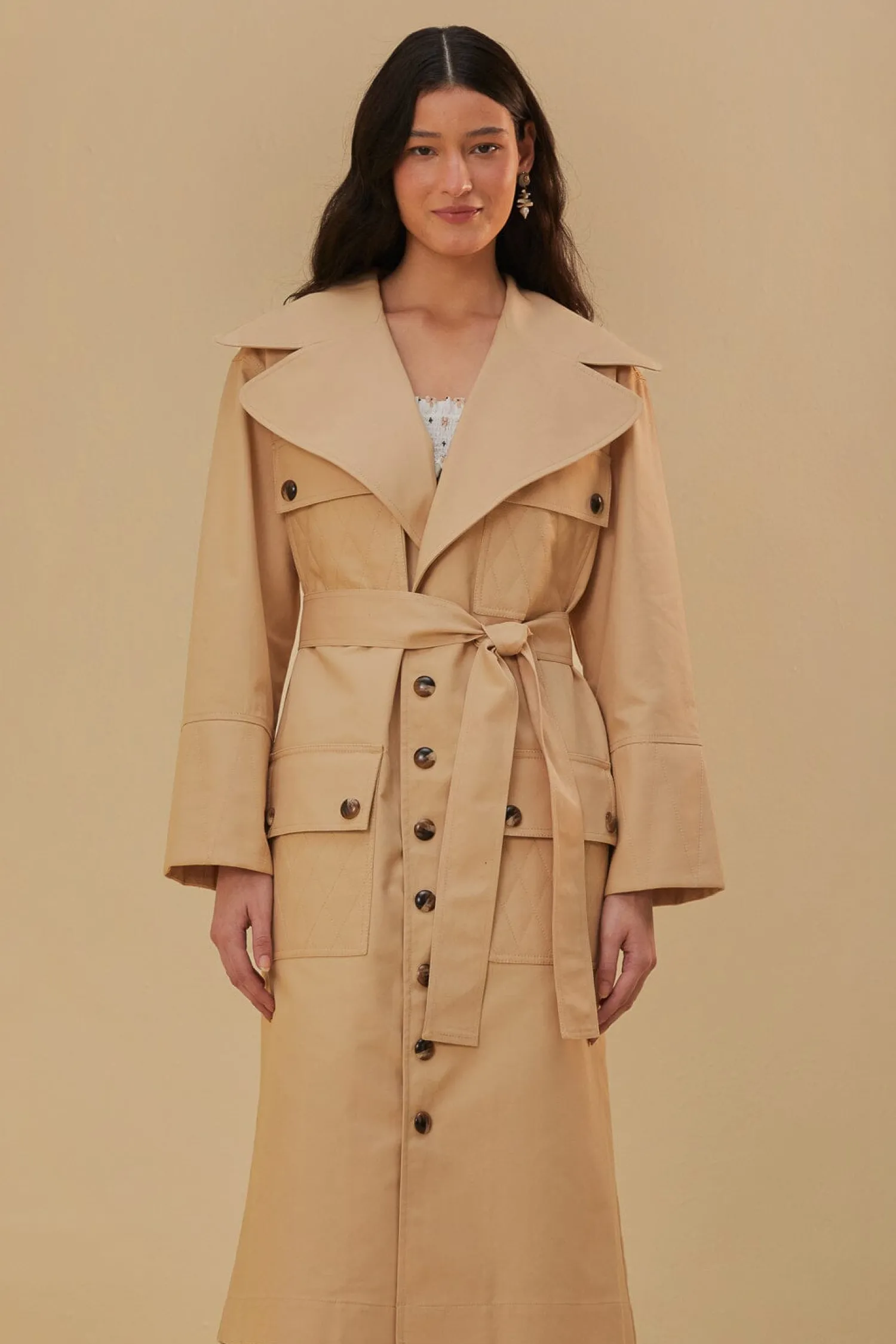 FARM Rio POCKETS OVER NUDE TRENCH COAT