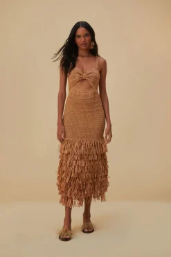 FARM Rio  RAFFIA CUT-OUT MIDI DRESS
