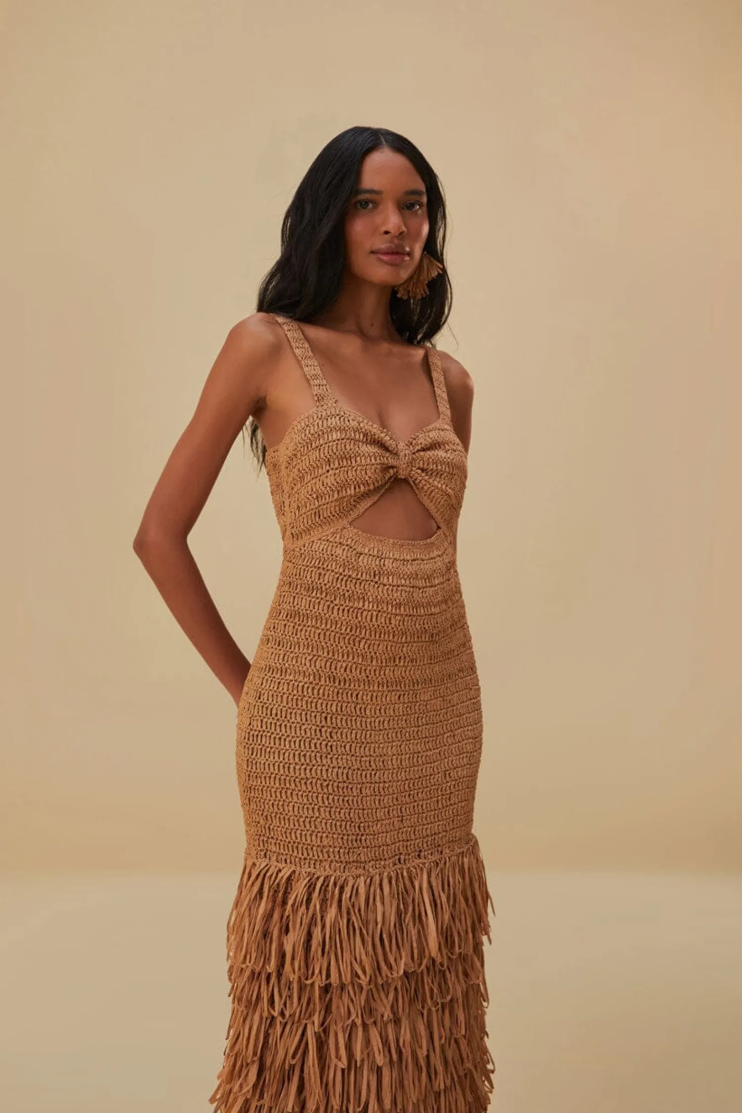 FARM Rio RAFFIA CUT-OUT MIDI DRESS