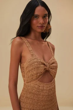 FARM Rio RAFFIA CUT-OUT MIDI DRESS