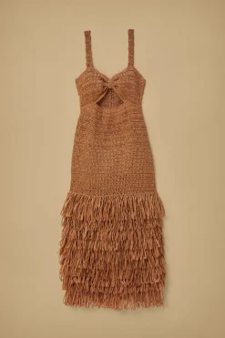 FARM Rio RAFFIA CUT-OUT MIDI DRESS