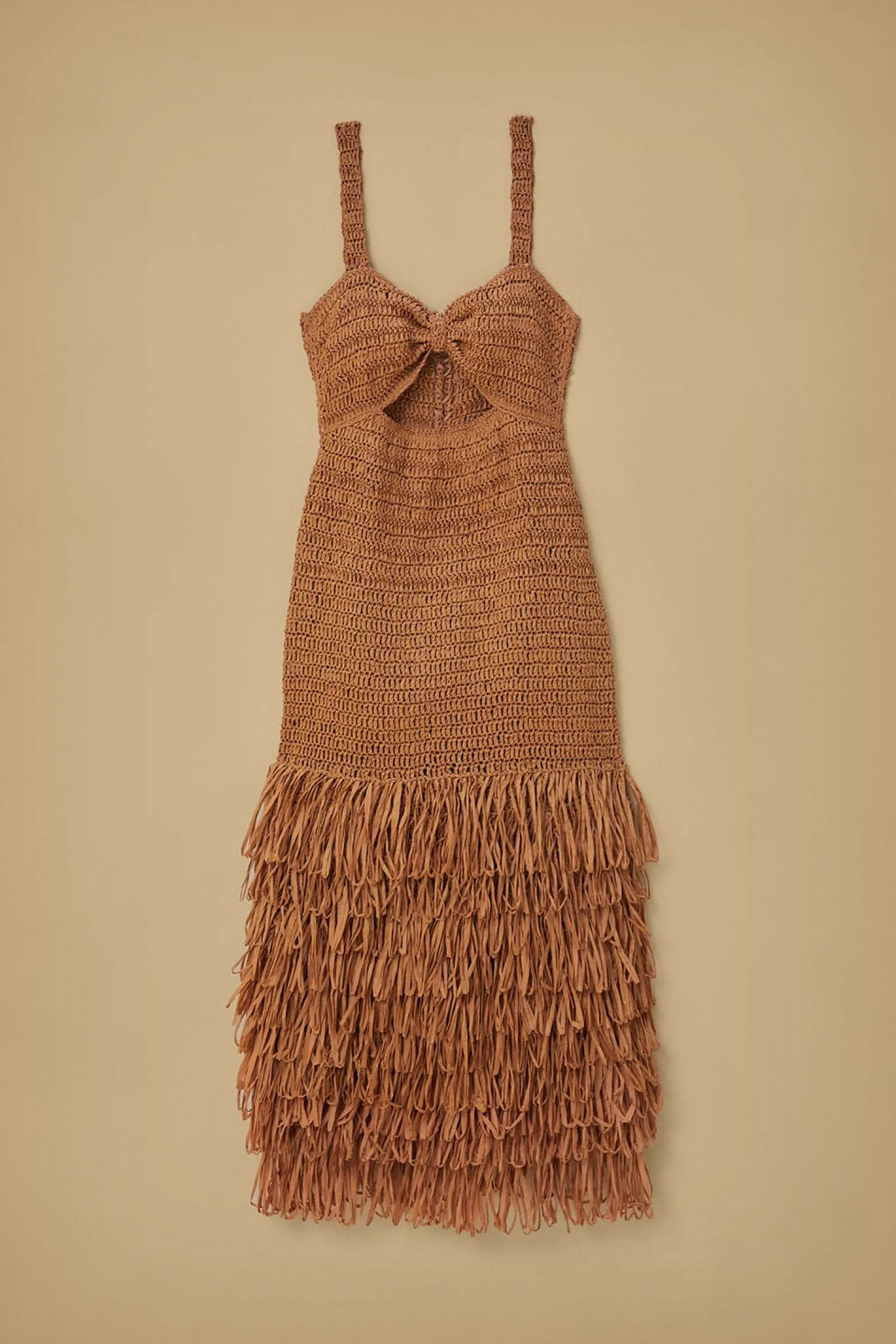 FARM Rio RAFFIA CUT-OUT MIDI DRESS