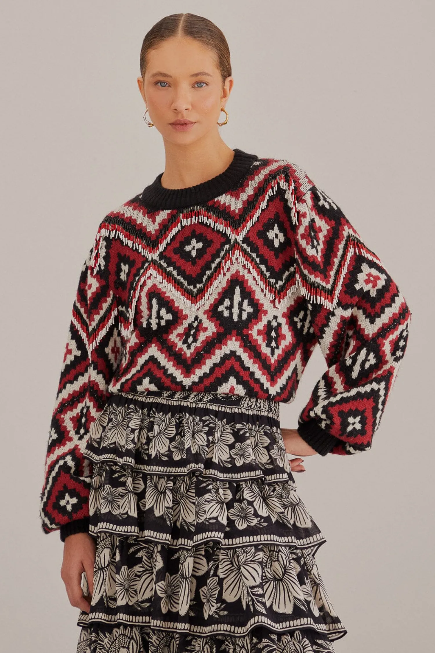 FARM Rio RAUTI BEADED KNIT SWEATER