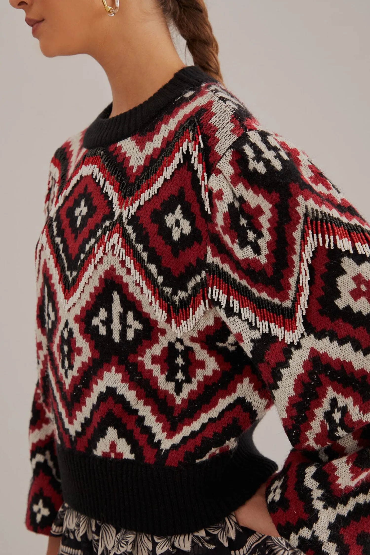 FARM Rio RAUTI BEADED KNIT SWEATER