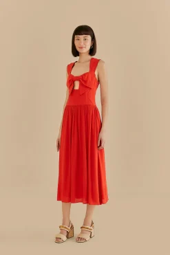 FARM Rio  RED BOW SLEEVELESS MIDI DRESS