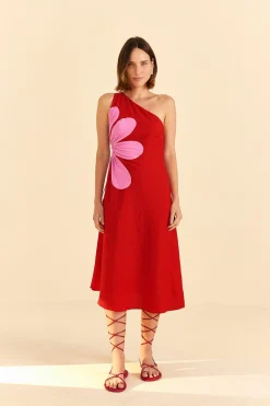 FARM Rio  RED CUT-OUT FLOWER DRESS