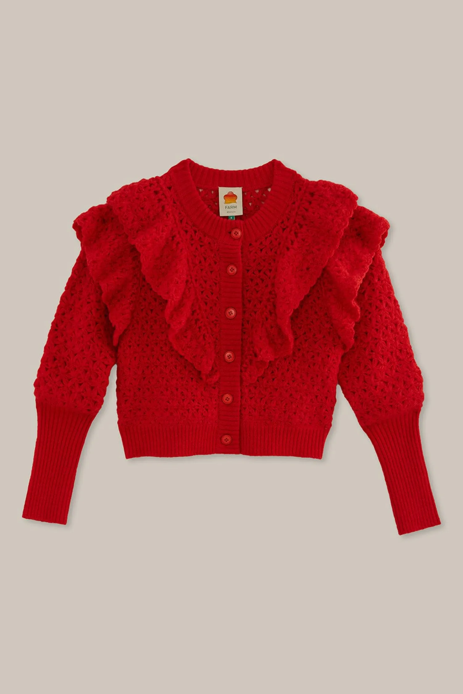 FARM Rio RED FLOWER TEXTURE KNIT CARDIGAN