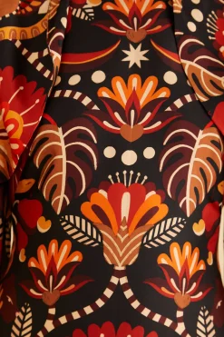 FARM Rio RED NATURE BEAUTY SCARF BACKLESS MIDI DRESS