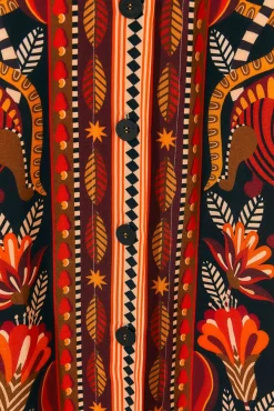 FARM Rio RED NATURE BEAUTY SCARF LONG SLEEVE MAXI DRESS