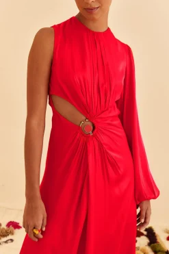 FARM Rio RED ONE SHOULDER MAXI DRESS