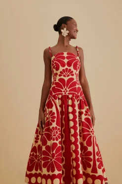 FARM Rio  RED PALERMO SLEEVELESS MIDI DRESS