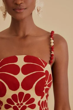 FARM Rio  RED PALERMO SLEEVELESS MIDI DRESS