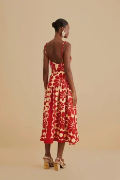FARM Rio  RED PALERMO SLEEVELESS MIDI DRESS