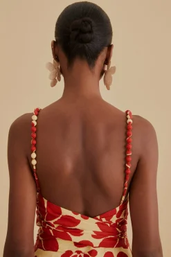 FARM Rio  RED PALERMO SLEEVELESS MIDI DRESS