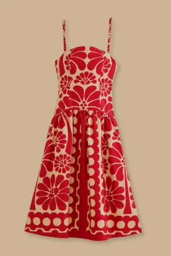 FARM Rio  RED PALERMO SLEEVELESS MIDI DRESS