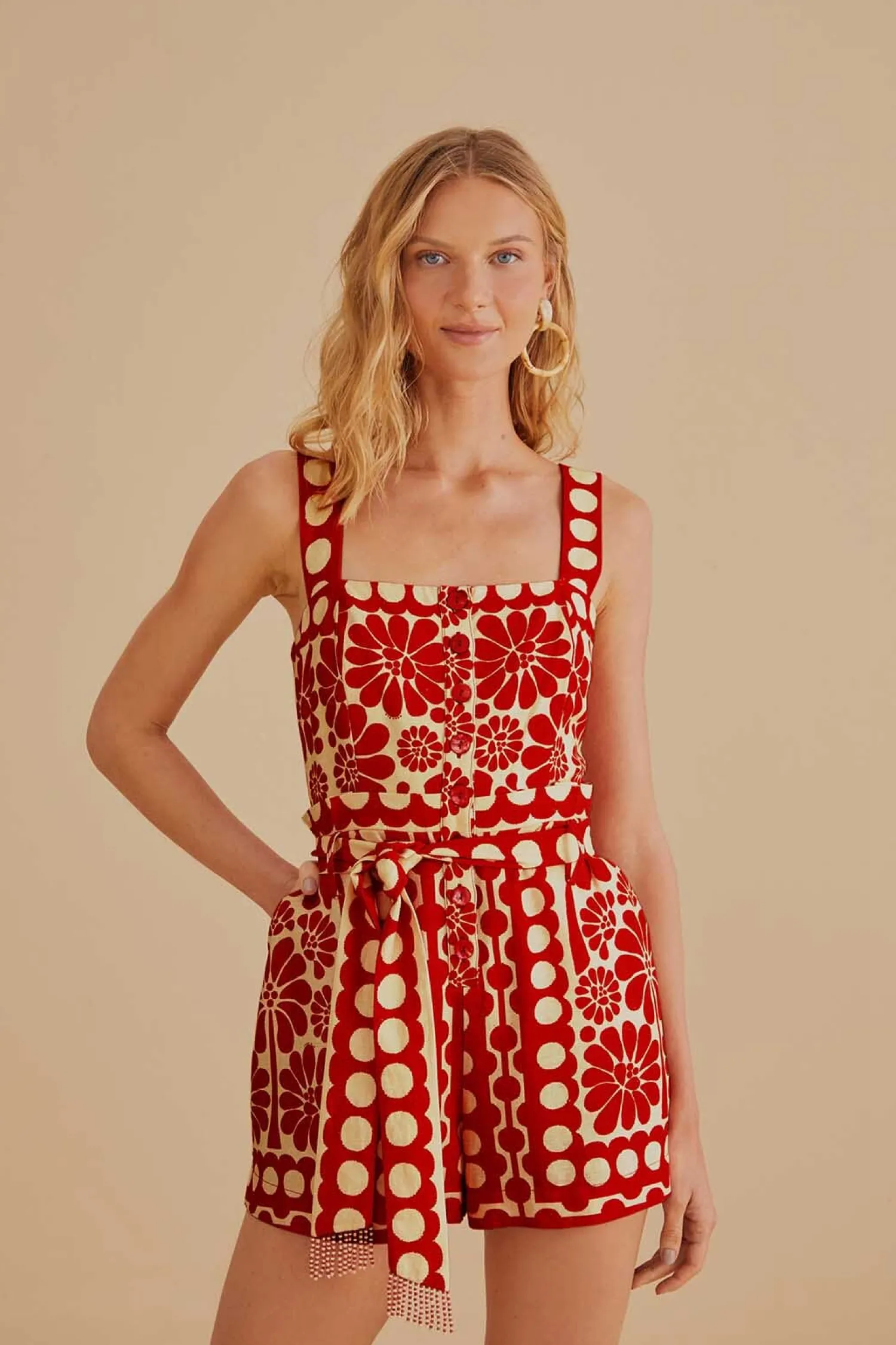 FARM Rio RED PALERMO SLEEVELESS ROMPER